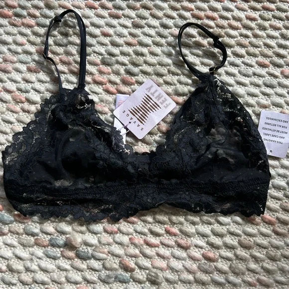 Savage X Fenty Floral Lace And Mesh Bralette Black Caviar size L NWT - Picture 10 of 14